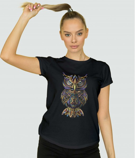 Дамска тениска с щампа Арт Owl drawn in zentangle style